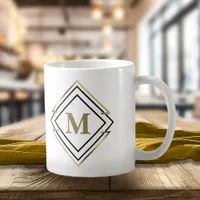 Geometric Diamond Frame Monogram Black/Gold ID617 Coffee Mug