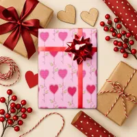 Romantic Pink Vine Heart Pattern Wrapping Paper