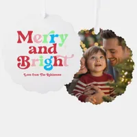 Candy Cane Merry & Bright Retro Christmas Photo Ornament Card