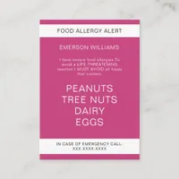 Food Allergy Alert Personalized Chef Card