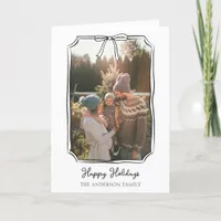 Minimalist Simple Bow Black and White Family Photo Holiday Card