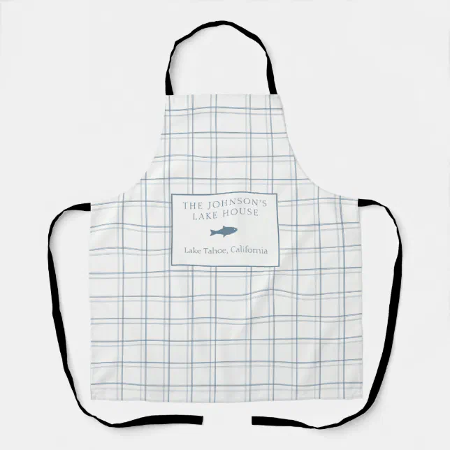 Classic Customizable Plaid Lake House Blue Fish Apron