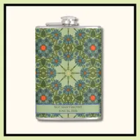 Green Vintage pattern with Blue Flowers Flask