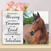 Elegant Marble Horse Memorial Photo & Poem Plaque
