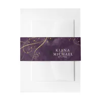 Fine Lines Gold Abstract Wedding V1 Plum ID867 Invitation Belly Band
