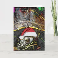 Christmas Turtle Wearing Santa Hat Holiday Card