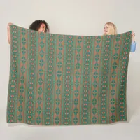 Southwestern Copper Teal Geometric Pattern Large Fleece Blanket