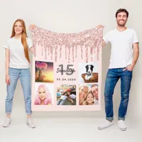 Quinceanera rose gold glitter blush pink photo fleece blanket