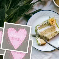 Cute Heart with Pink Floral Doodle Frame on Wood Napkins