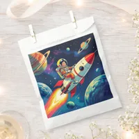 A Comic Book style Boy on a Rocket in Space Favor Bag