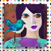 Abstract Girl and Bird Purple and Teal Acrylic Print