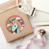 Unicorn under Rainbow & Among Hearts Classic Round Sticker