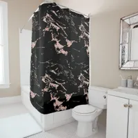 Elegant Rose Gold Foil Black Marble Shower Curtain