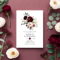 Burgundy Berry & Blush Floral Bridesmaids Luncheon Invitation