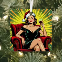 Wine Humor Retro Pop Art Christmas Metal Ornament
