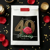 Elegant Chic Black Gold 40th Birthday Red Rose Favor Bag