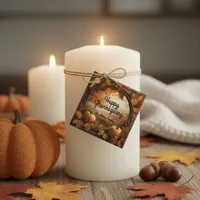 Rustic Happy Thanksgiving Autumn Pumpkins Leaves Favor Tags