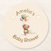 Sweet Little One on the Way Neutral Baby Shower Round Paper Coaster