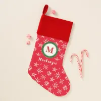 Monogram Wreath Your Name Red & White Christmas Stocking