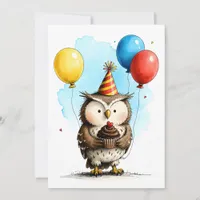 Cute Owl with Cupcake Kid's Happy Birthday Flat Card