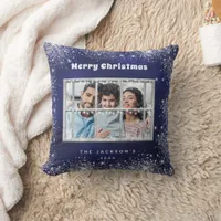 Christmas blue silver snow photo winter window  throw pillow