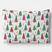 Quirky Whimsical Decorated Christmas Trees Doodles Accessory Pouch
