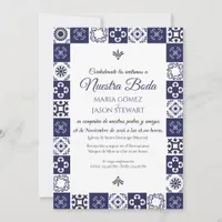 Talavera Majolica Navy Blue White Spanish Wedding Invitation