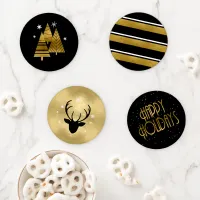 Christmas Happy Holidays Antlers Gold ID864  Coaster Set