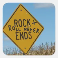 Rock + Roll Never Ends, Fun Street Sign Graffiti Square Sticker