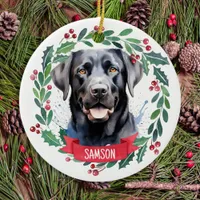 Black Labrador Personalized Cute Christmas Dog Ceramic Ornament
