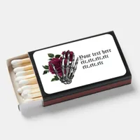 Burgundy Floral Skeleton Hand Gothic Wedding Matchboxes