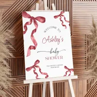 Baby Shower Burgundy Maroon Bow Welcome Sign