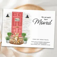 My Cat and I Have Moved Front Red Door Moving  Announcement Postcard