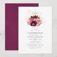 Burgundy Marsala Blush Pink and Gold Confirmation Invitation
