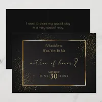 Elegant Black and Gold Glitter Matron of Honor Invitation