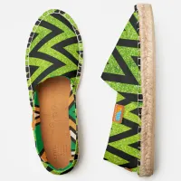 Horiz Zigzag Faux Green Glitter Pic Pattern, ZEA Espadrilles