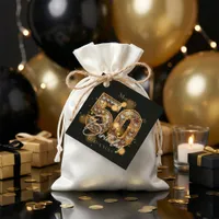 Gold Bejeweled Diamonds Luxury Black 50th Birthday Favor Tags