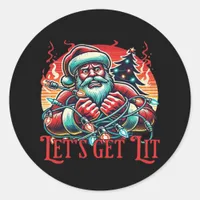 Let's Get Lit Santa Christmas Vibe Classic Classic Round Sticker