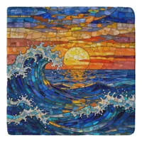 Oceanic Coastal Ocean Waves Sunset   Trivet