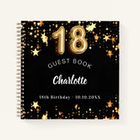 Guest book 18th birthday black gold stars