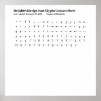 Delighted Script Font Glyphs Contact Sheet Poster