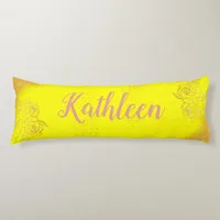 Monogrammed Rose Gold Pink Roses on Yellow |  Body Pillow