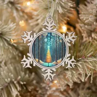 Iridescent Holiday Dream 🎄 Glowing Christmas Tree Snowflake Pewter Christmas Ornament