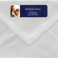 Navy blue photo wedding return address  label