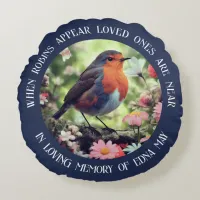 Robins Appear When Loved Ones Are Near Navy Blue Round Pillow