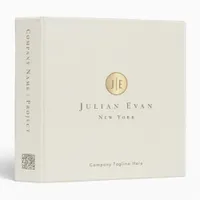 Modern Minimal Ivory White Gold Qr code Monogram 3 Ring Binder