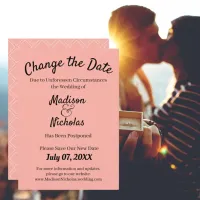 Pink Change the Date Wedding Postponed Minimalist Save The Date