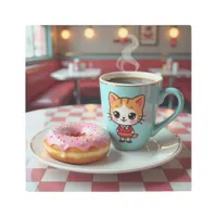 Cute Donut and Coffee at Retro Diner Metal Print