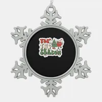 Tis Season Retro Funny Sloth Snowflake Pewter Christmas Ornament