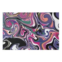 Blue, Black, Coral, White Swirls Marble Like Art   Faux Canvas Print